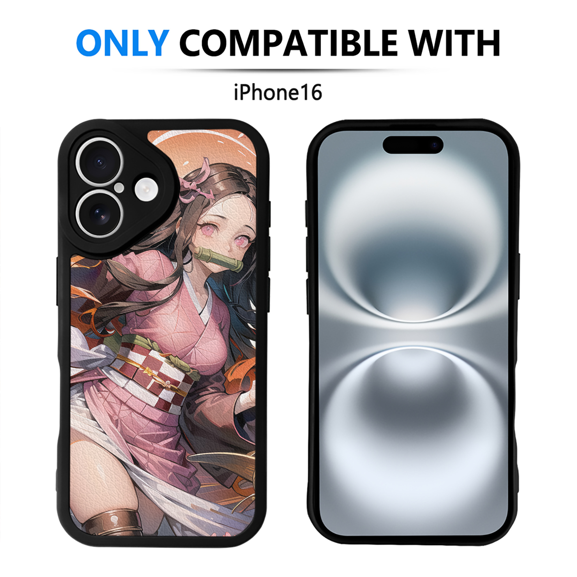 （画像用） 鬼滅の刃（きめつのやいば）竈門 禰󠄀豆子／かまど ねずこ Kamado Nezuko 【iPhone 16シリーズ対応】シリコンスマホケース（レザー調） 材質：シリコン